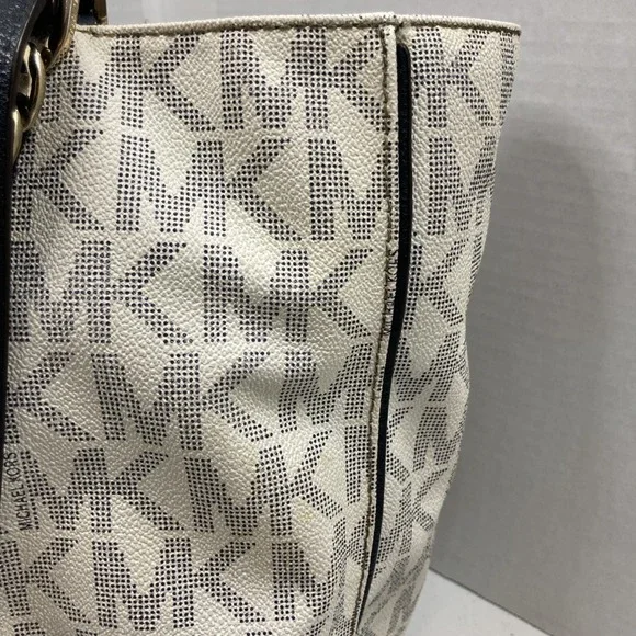 Michael Kors Harper MK‎ Signature Chain Tote Purse White/Blk With MK Wallet - Picture 11 of 16